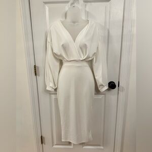 SOLD Boohoo Cream Long Sleeve V-Neck Dress